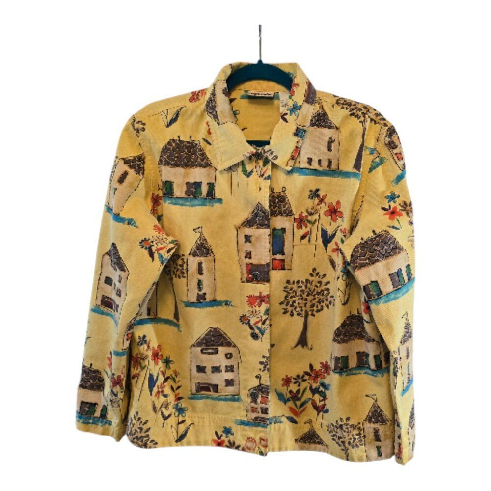 CHICOS DESIGNS YELLOW 100% COTTON JACKET SIZE 2 LARGE (12) RELAXED WHIMSY